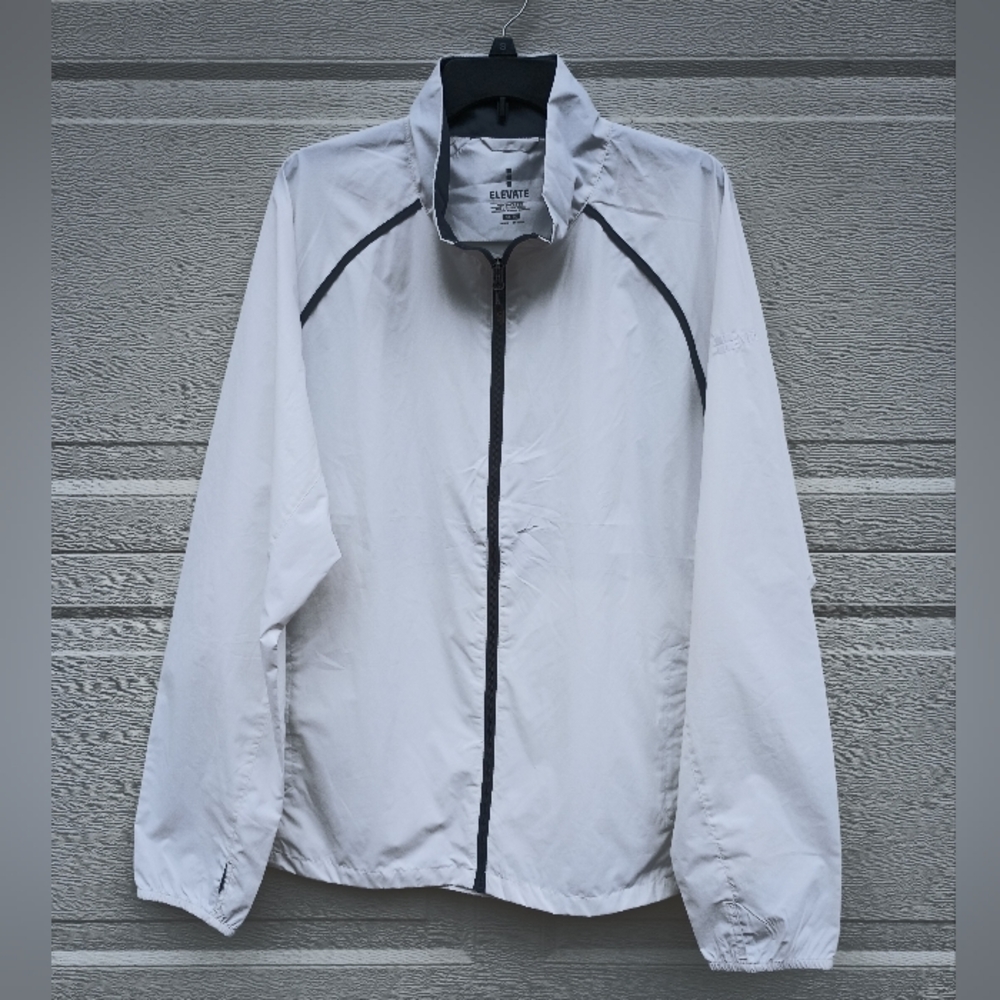 Elevate Microsoft Logo White Gray Windbreaker Zip Up Jacket Mens XL